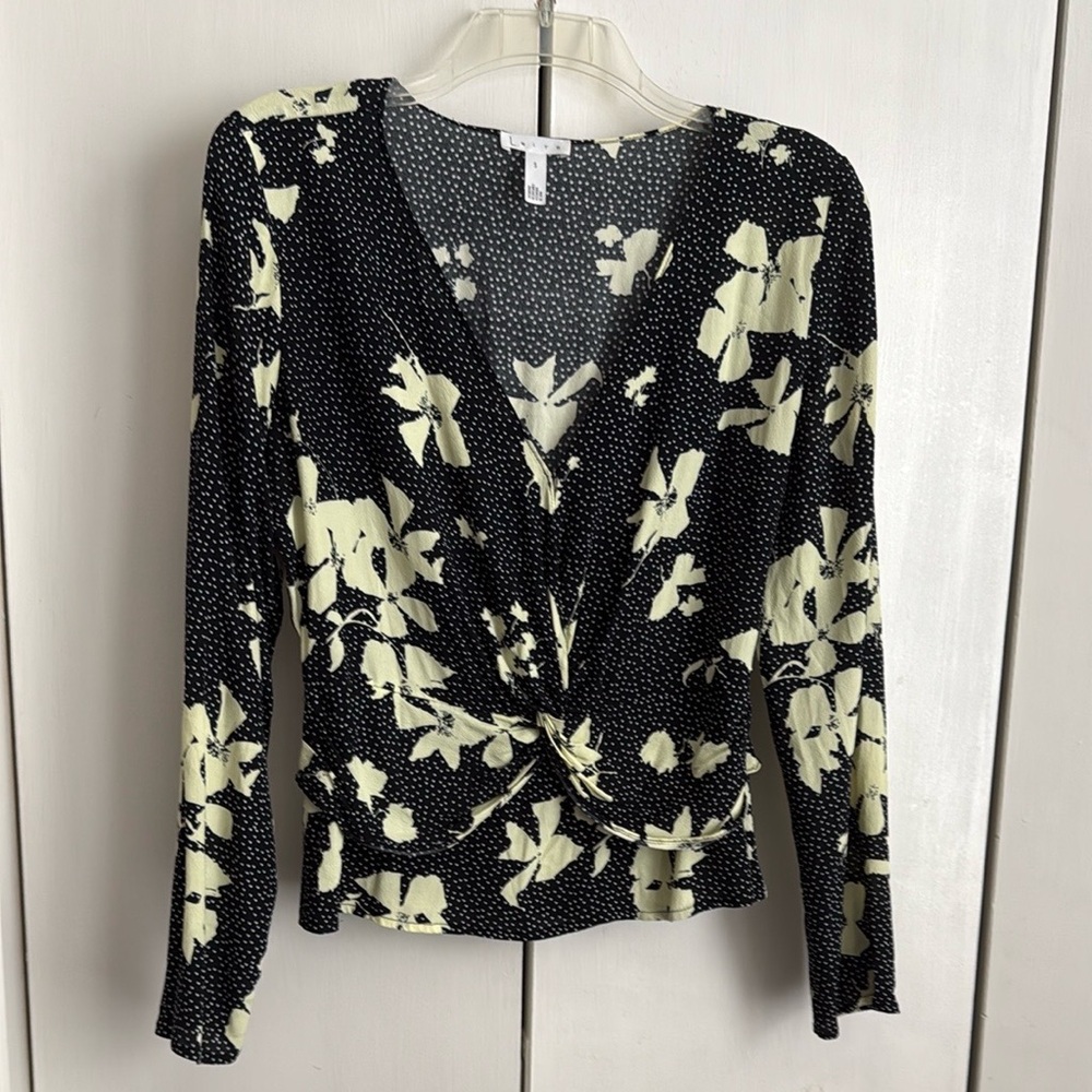 Floral Wrap Top - Black and Cream